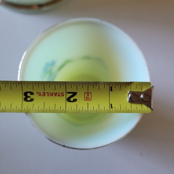 1800s Heisey Ring Band Custard Glass Pitcher & 4 Cups Rare Blue Hibiscus UV - Picture 8 of 10